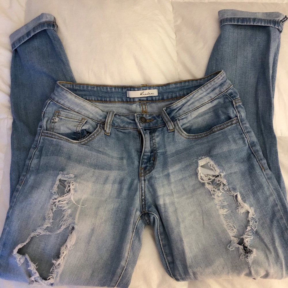 mid wash ripped boyfriend jeans